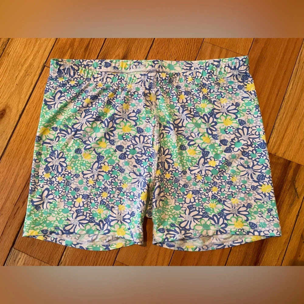 Lily Pulitzer Luxletic Bike Shorts Women’s Size Small Blue/Green Floral EUC